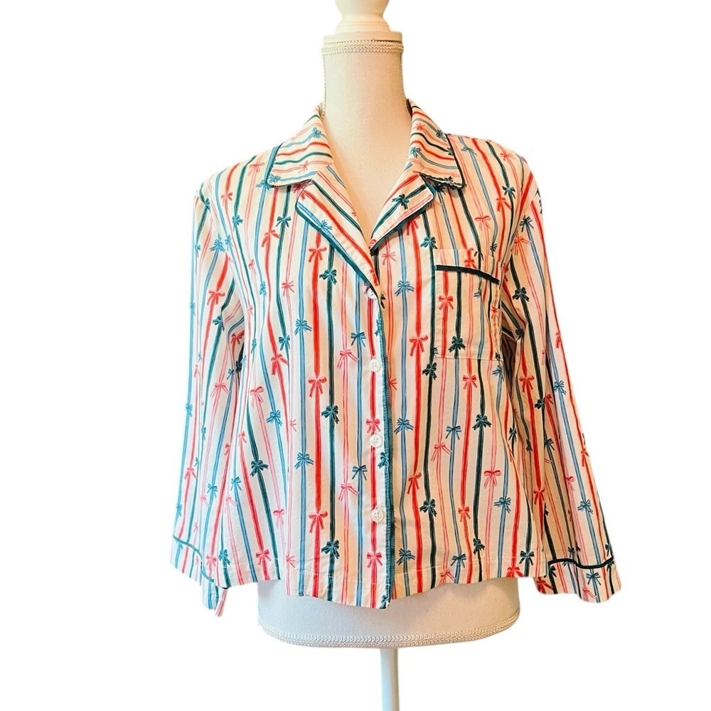 Mersea Striped Pajama Top with Bow  Print Size Small